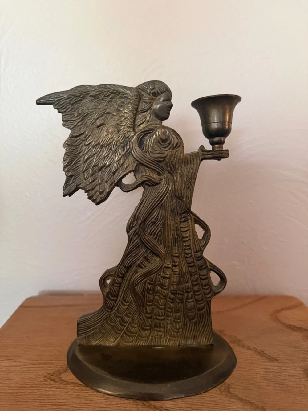 Vintage Solid Brass Candlestick Taper Holder Angel 9.5